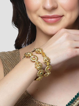 Karatcart - Gold Plated Floral and Laxmi Mata Temple Kadas for Women (Set of 2)