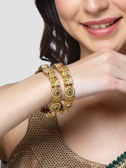 Karatcart - Gold Plated Laxmi Mata Temple Kadas for Women (Set of 2)