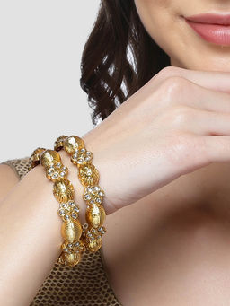 Karatcart - Gold Plated Kundan Temple Kadas for Women (Set of 2)