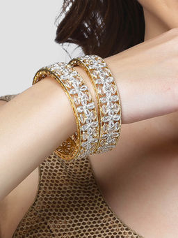 Karatcart - Gold Plated White Cubic Zirconia Studded Kadas Women