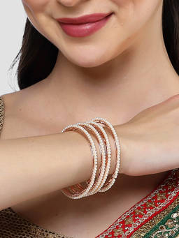 Karatcart - Rose Gold Plated Pearl Studded Bangles for Women