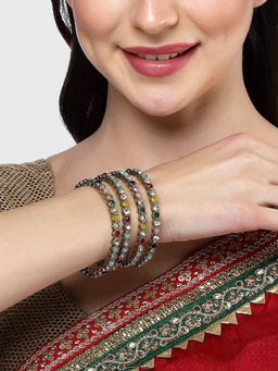 Karatcart - Gold Plated Multicolor Stone Studded Bangles for Women