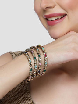 Karatcart - Gold Plated Drop Shape Multicolor Stone Studded Bangles for Women