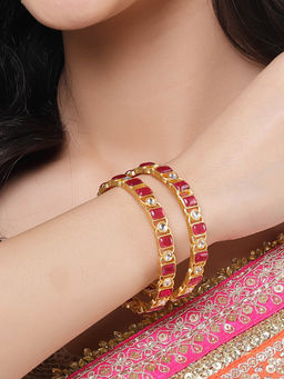 Karatcart - Gold Plated Red Stone Bangles Set for Women