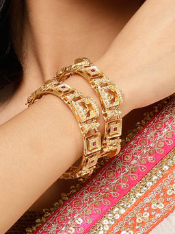 Karatcart - Gold Plated Dulhan Doli Design Kadas for Women (Set of 2)