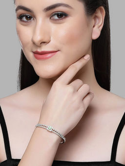 Karatcart - Silver Plated Lime Green Cubic Zirconia Bangle Style Bracelet for Women