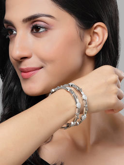 Karatcart - Silver-Plated Cubic Zirconia Bangles for Women (Set of 2)