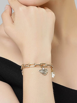Karatcart - Gold Plated Adjustable Link Chain Bracelet with Crystal Butterfly Charms for Women