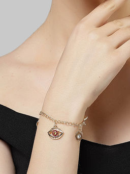 Karatcart - Gold Plated Adjustable Link Chain Bracelet with Crystal Eye Charms for Women
