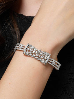 Karatcart - Silver Tone American Diamond Studded Bracelet for Women