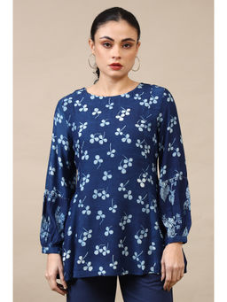 Folksong - Blue Floral Modal Satin Tunic