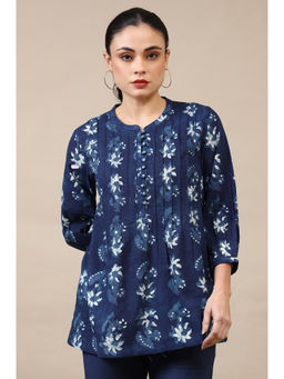 Folksong - Blue Dabu Floral Printed Tunic