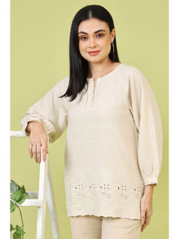 W - Beige Schiffli Embroidered Fusion Tunic