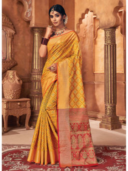 Sangam Prints - Yellow Woven Zari Work Traditional Saree with Unstitched Blouse