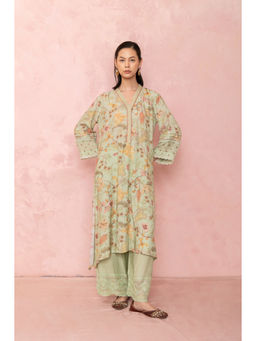 LABEL NAARITI - Yara Green Bemberg Printed Co-Ord Set with Pant