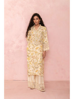 LABEL NAARITI - Yara Yellow Bemberg Printed Co-Ord Set with Pant