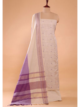 Sutra Art of Clothing - Beige And Purple Woven Suit Set With Subtle Buti And Zari Dupatta
