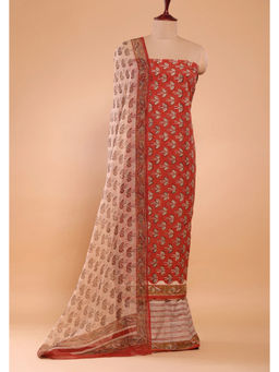 Sutra Art of Clothing - Maroon Hand Block Print Suit Set With Dupatta