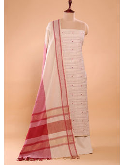 Sutra Art of Clothing - Beige And Pink Woven Suit Set With Subtle Buti And Zari Dupatta
