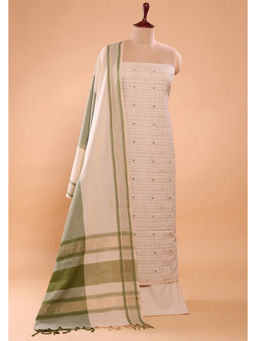 Sutra Art of Clothing - Beige And Green Woven Suit Set With Subtle Buti And Zari Dupatta