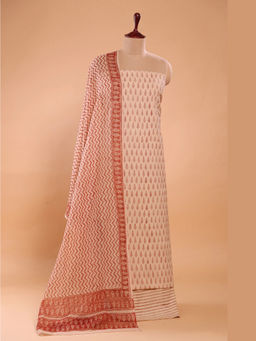 Sutra Art of Clothing - Beige And Maroon Hand Block Print Suit Set With Dupatta