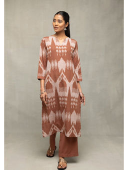 Sutra Art of Clothing - Handloom Chocolate Brown Abstract Ikkat Co-Ord Set