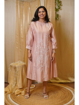 SHOWSHA - Silken Glow Pink A Line Midi Dress