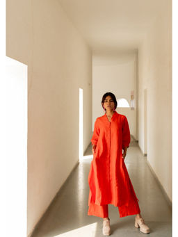 Silai Studio - Scarlet Linen Button Down Kurta