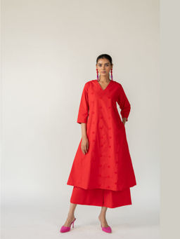Silai Studio - Rouge Polka Embroidered Kurta