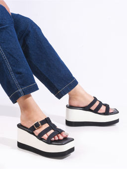 The White Pole - Women Black Casual Wedges