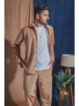 JAVINISHKA - Camel Beige Corduroy Relaxed Fit Shacket