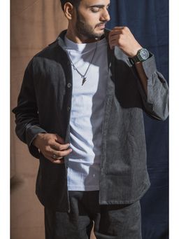 JAVINISHKA - Charcoal Grey Corduroy Relaxed Fit Shacket