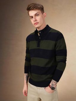 Dennis Lingo - Men Stripes Acrylic Regular Fit Full Sleeves Pullover Sweater