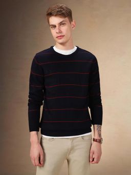 Dennis Lingo - Men Stripes Acrylic Regular Fit Full Sleeves Pullover Sweater