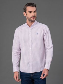 Red Tape - Men Light Pink Stripes Poly Cotton Full Sleeve Shirt