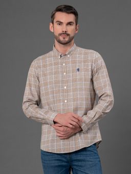 Red Tape - Men Sand Checks Poly Cotton Full Sleeve Shirt