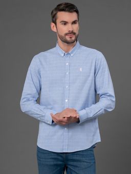 Red Tape - Men Blue Checks Poly Cotton Full Sleeve Shirt