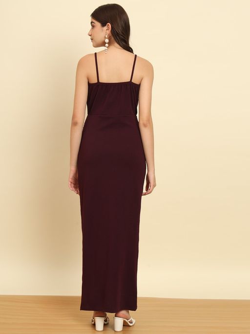 burgundy thigh split dress Kalisa Strapless Thigh Split Maxi Dress Burgundy