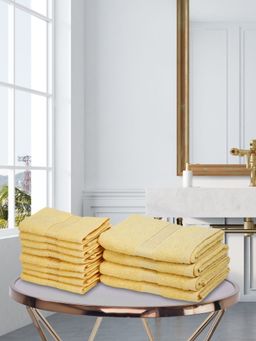 KOPA - 12Pc Quick Dry 100% Cotton Soft Terry Towel -4Pc Hand, 8Pc Face D'Ross Solid-Yellow