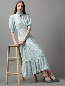 SHOWOFF - Womens V-neck Floral Green Maxi Dress