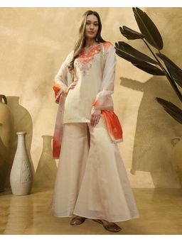 Gahan - Off White Shimmer Silk Zari Sequence Embroidered Kurta with Sharara and Dupatta
