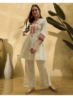 Gahan - Zari Sequence Thread Embroidered Mirror Work Embroidery Lace Kurta with Palazzo