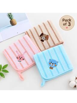 Teri Beri - Baby Face Towels With Cute Animal Embroidery (Pack of 3)