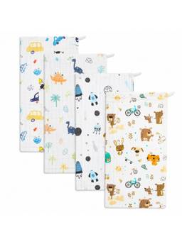 Teri Beri - Baby Muslin 6 Layers Cotton Burp Cloth White (Pack of 4)