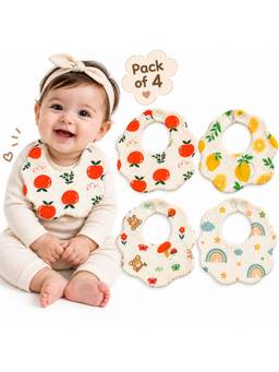 Teri Beri - Baby Muslin Bib Round Shape Beige (Pack of 4)