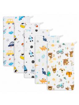 Teri Beri - Baby Muslin 6 Layers Cotton Burp Cloth White (Pack of 5)