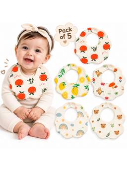 Teri Beri - Baby Muslin Bib Round Shape Beige (Pack of 5)