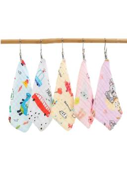 Teri Beri - Baby Muslin 6 Layers Cotton Washcloth Printed (Pack of 5)