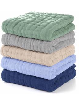 Teri Beri - Baby Muslin 6 Layers Cotton Washcloth Pastel Colour (Pack of 5)