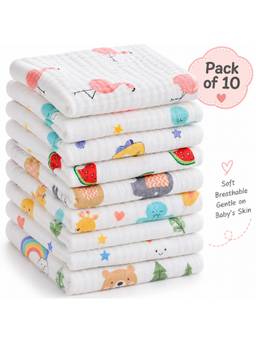 Teri Beri - Baby Muslin 6 Layers Cotton Washcloth White (Pack of 10)